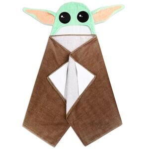 Baby Yoda Kids Bath Hooded Towel Wrap 51x22 Cotton Brown Green Disney Star Wars